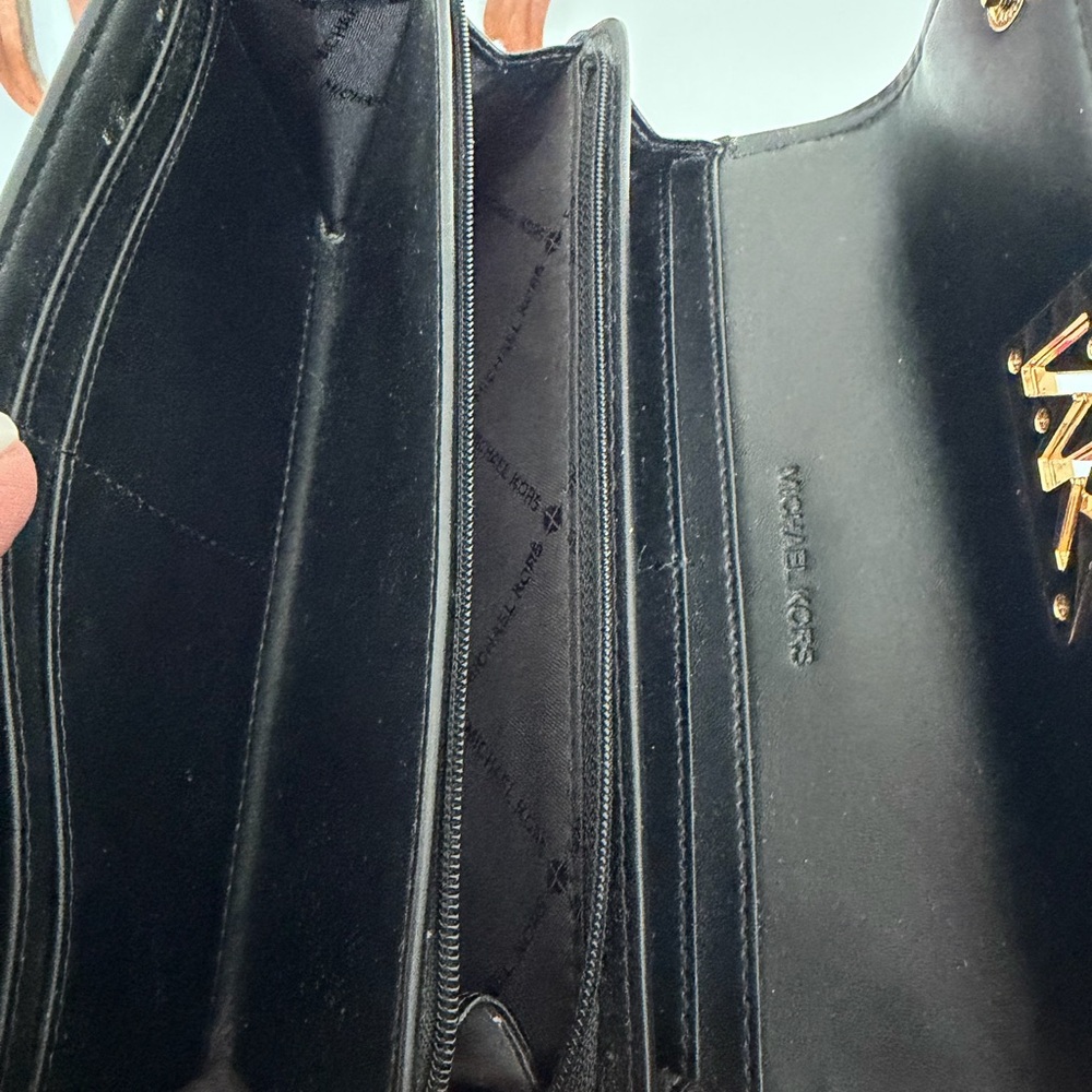 Michael Kors Black Leather Crossbody Wallet with Gold MK Accent